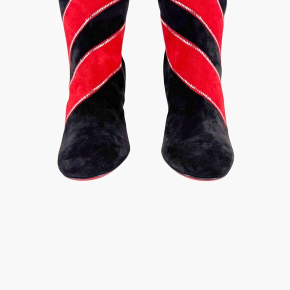 Christian Louboutin Gael Knee High Boot Size 39.5 US 9.5 Black Red Stripe Strass - Picture 7 of 15